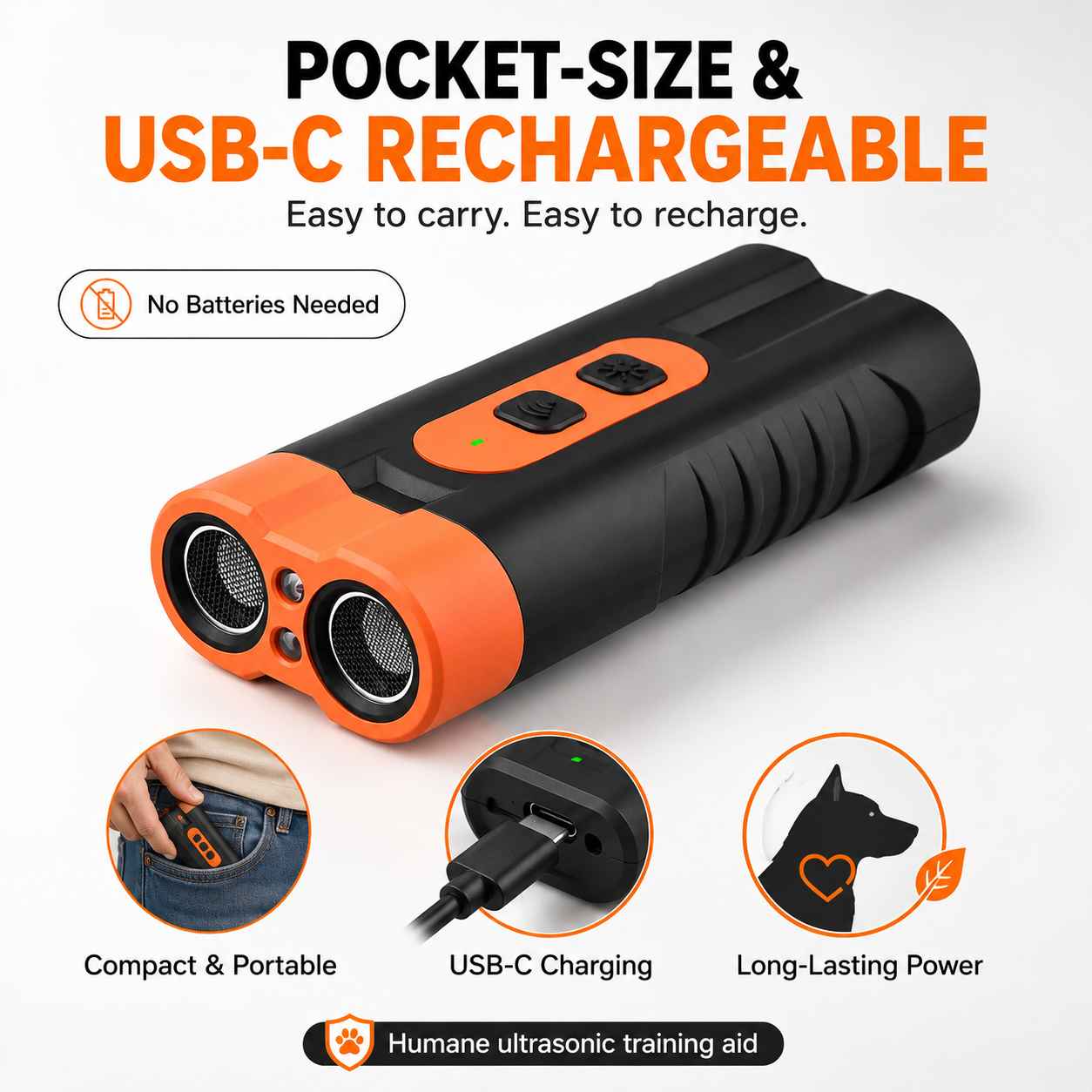 No-Shock Ultrasonic Dog Trainer – Rechargeable Bark Control & Deterrent Device-AFF
