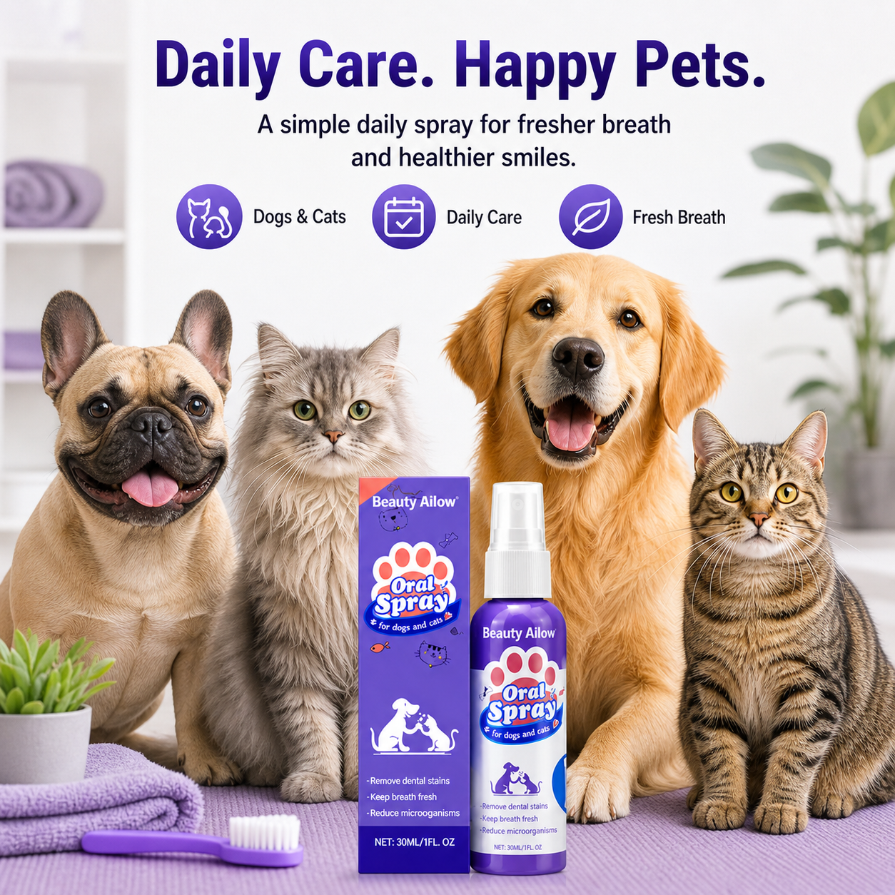 Pet Oral Cleanse Spray for Dogs & Cats – Fresh Breath, Plaque Support & Easy Daily Oral Care-ASS1