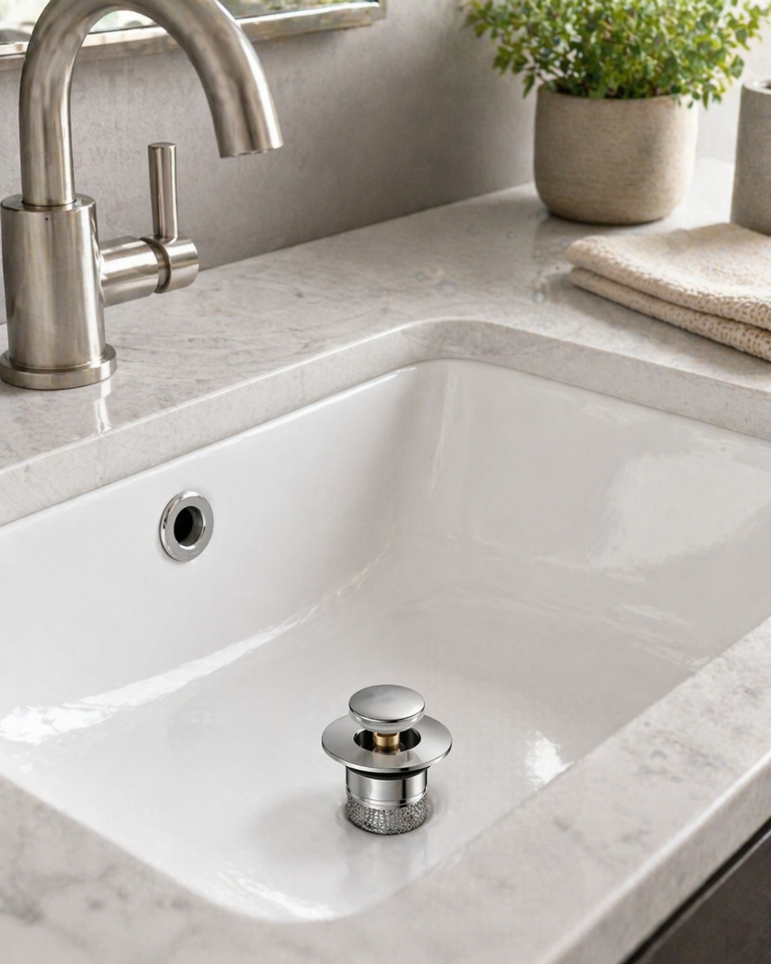 Bathroom Sink Stopper with Built-In Hair Catcher-PGL