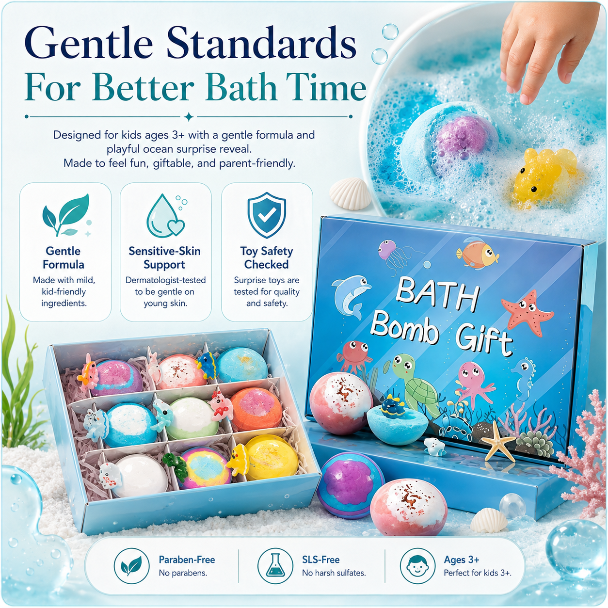 Ocean Surprise Bath Bombs for Kids – Fizzy Bath Time Gift Set with Hidden Sea Animal Toys Inside-ASS1