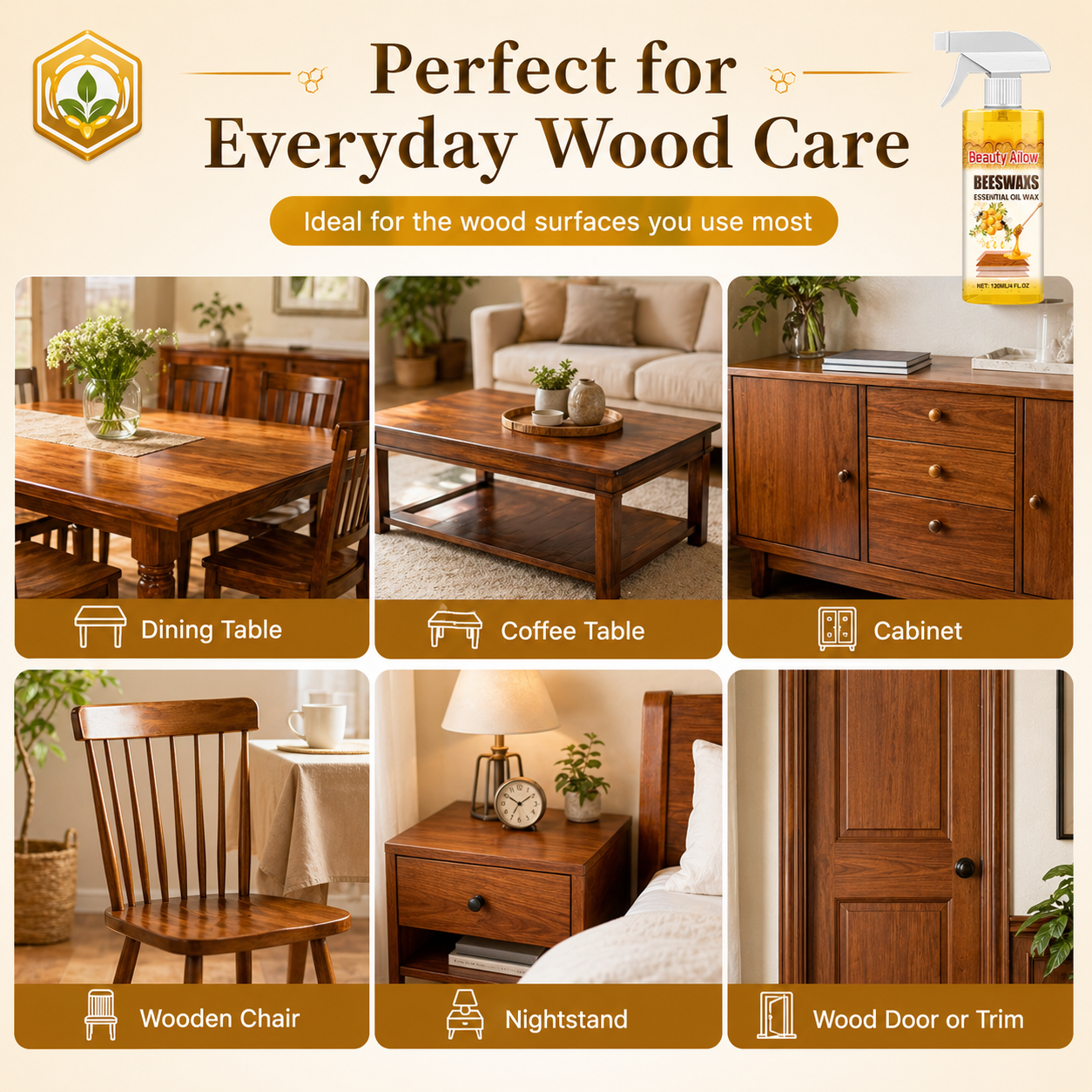 Beeswax Wood Revival Spray for Furniture Shine & Care-ASS1
