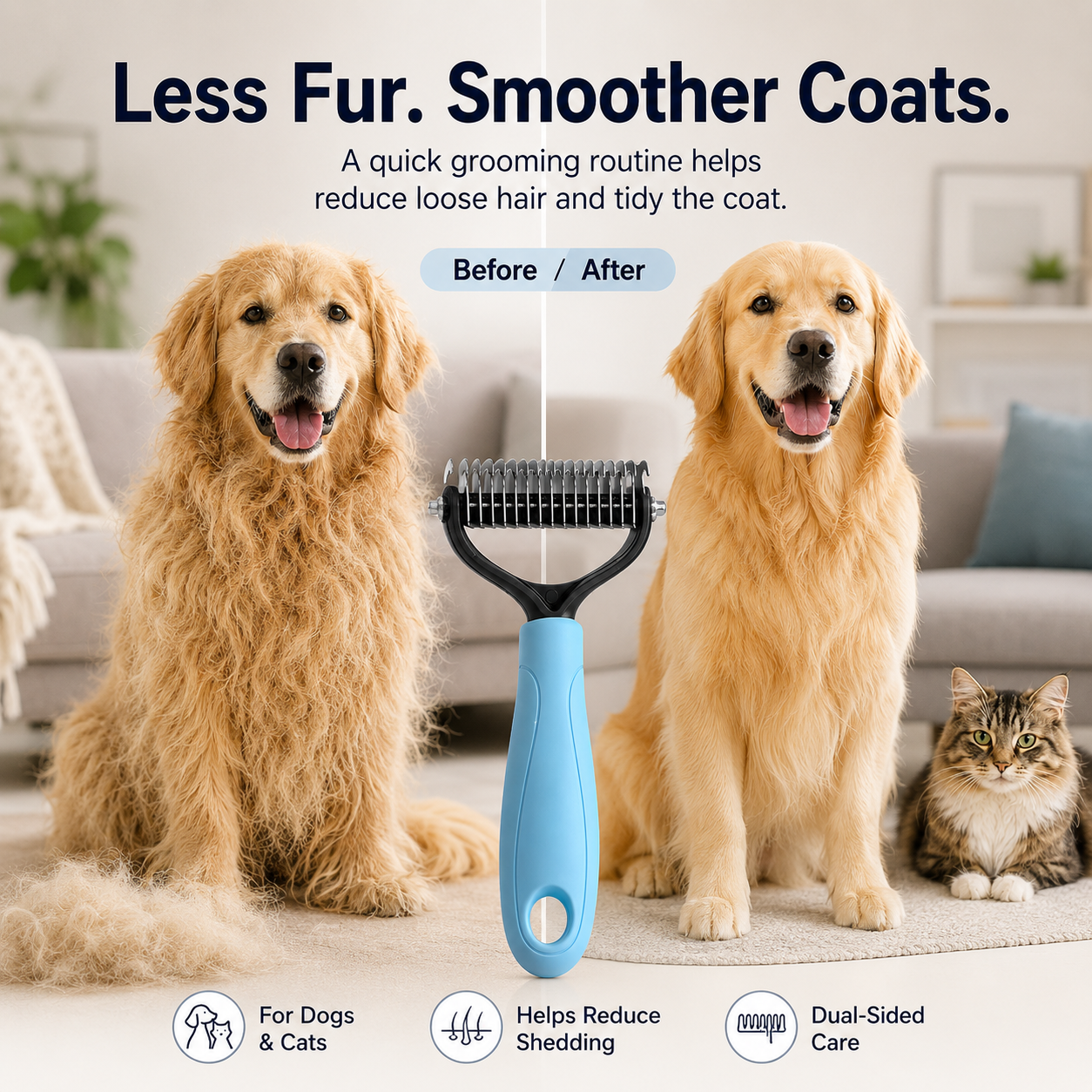 Beauty Ailow 2-in-1 Pet Grooming Brush for Dogs & Cats – Loosens Tangles, Lifts Loose Fur & Makes Grooming Easier-ASS1