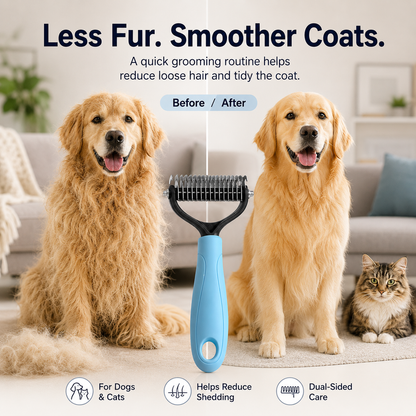 Beauty Ailow 2-in-1 Pet Grooming Brush for Dogs & Cats – Loosens Tangles, Lifts Loose Fur & Makes Grooming Easier-ASS1