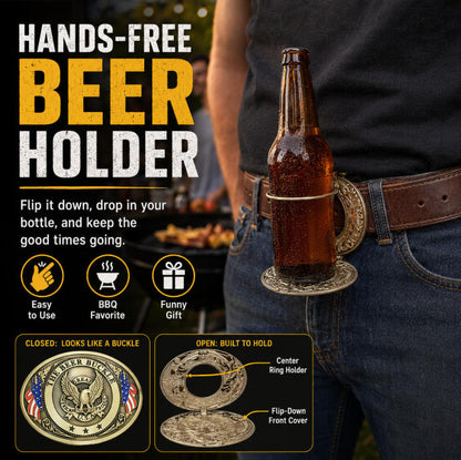Hands-Free Beer Bottle Holder Belt Buckle | Flip-Down Drink Holder for BBQs, Tailgates & Funny Gifts-PGL