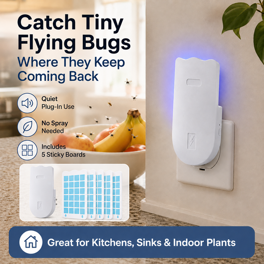 Plug-In Indoor Flying Bug Trap with 5 Sticky Boards | Quiet UV Light Catcher for Fruit Flies & Gnats-PGL