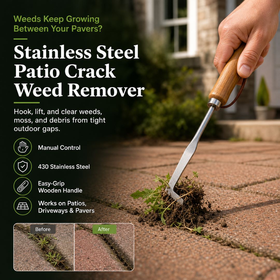 Stainless Steel Patio Crack Weed Remover | Manual Hook Tool for Pavers, Driveways & Sidewalks-ASS1