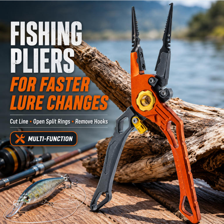 8-in-1 Fishing Pliers for Faster Lure Changes, Line Cutting & Split Ring Opening-PGL