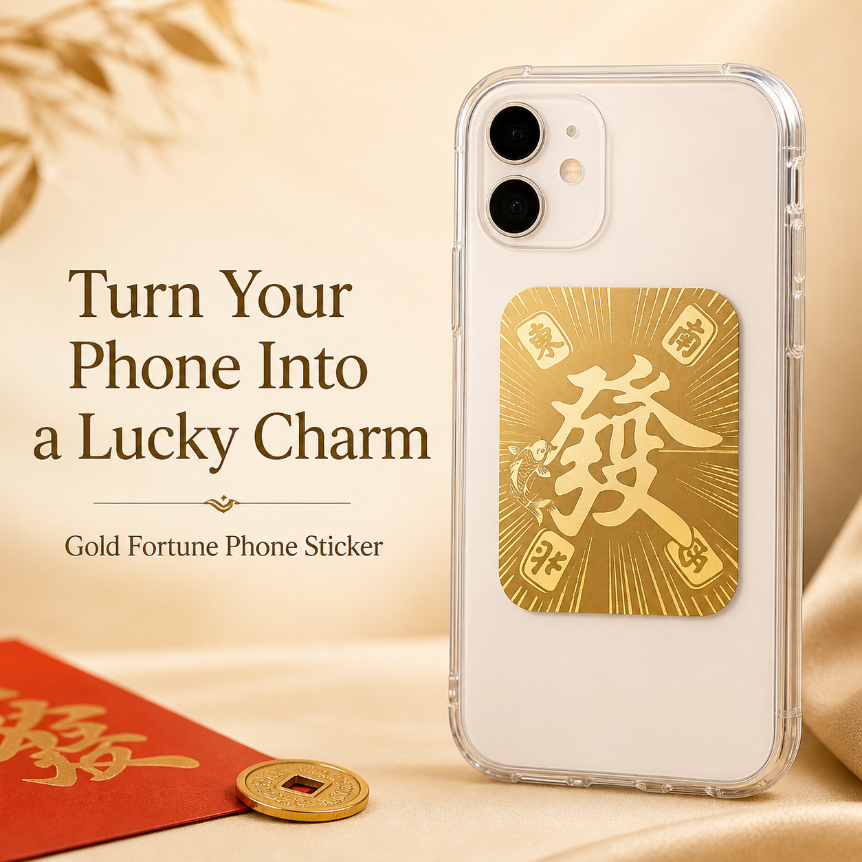 Golden “Fa” Prosperity Phone Sticker | Lucky Charm for Phone, Wallet & Case-ASS1