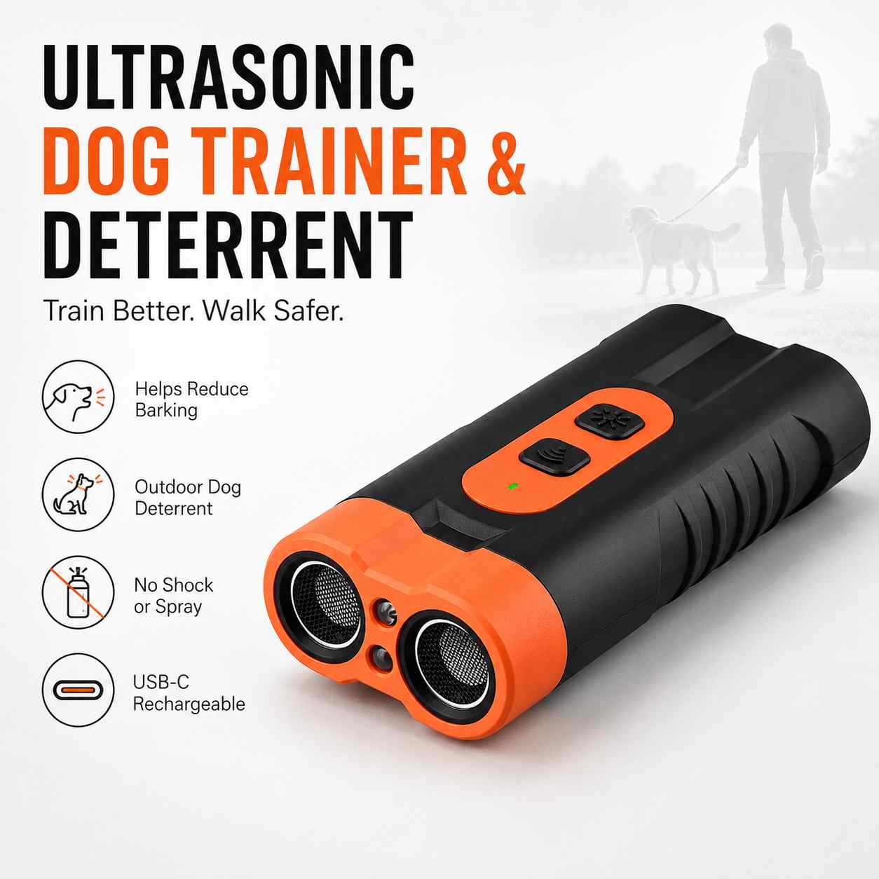 No-Shock Ultrasonic Dog Trainer – Rechargeable Bark Control & Deterrent Device-AFF