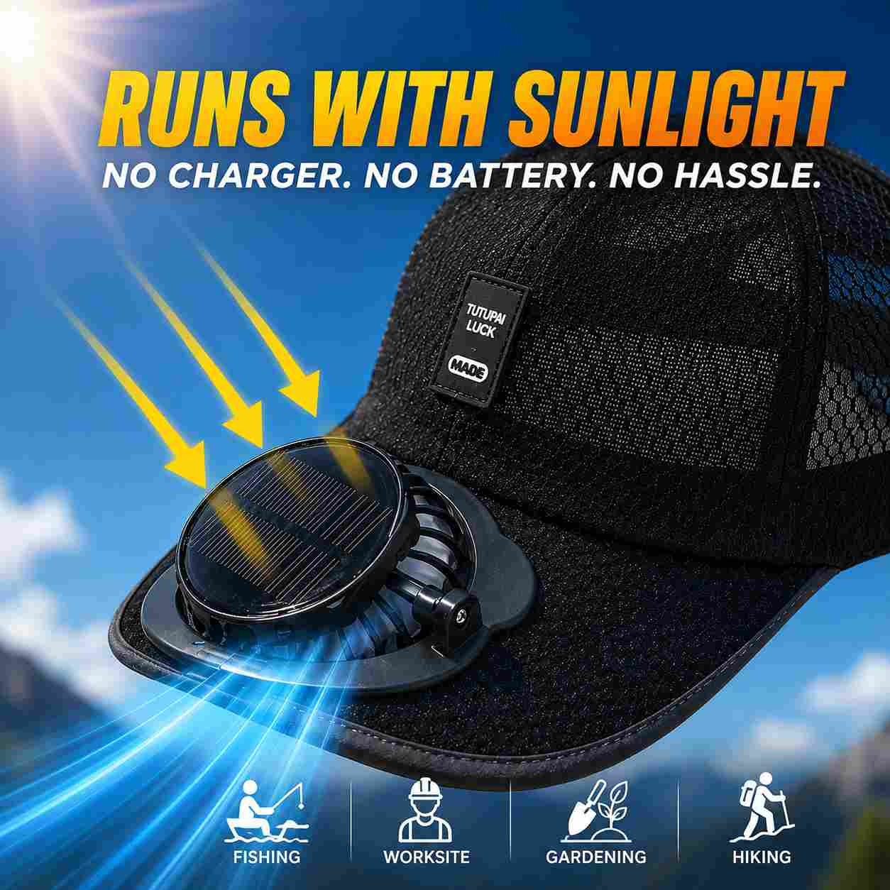 Solar Fan Baseball Cap – Detachable Cooling Fan, Breathable Mesh, No Charging Needed-ASS1
