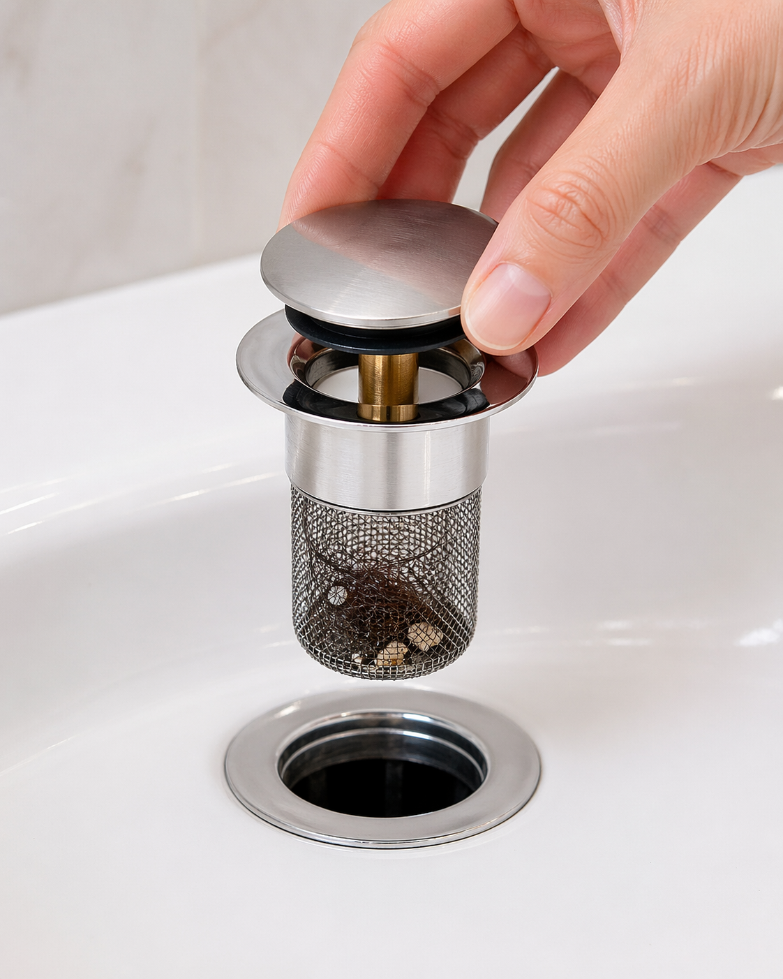 Bathroom Sink Stopper with Built-In Hair Catcher-PGL