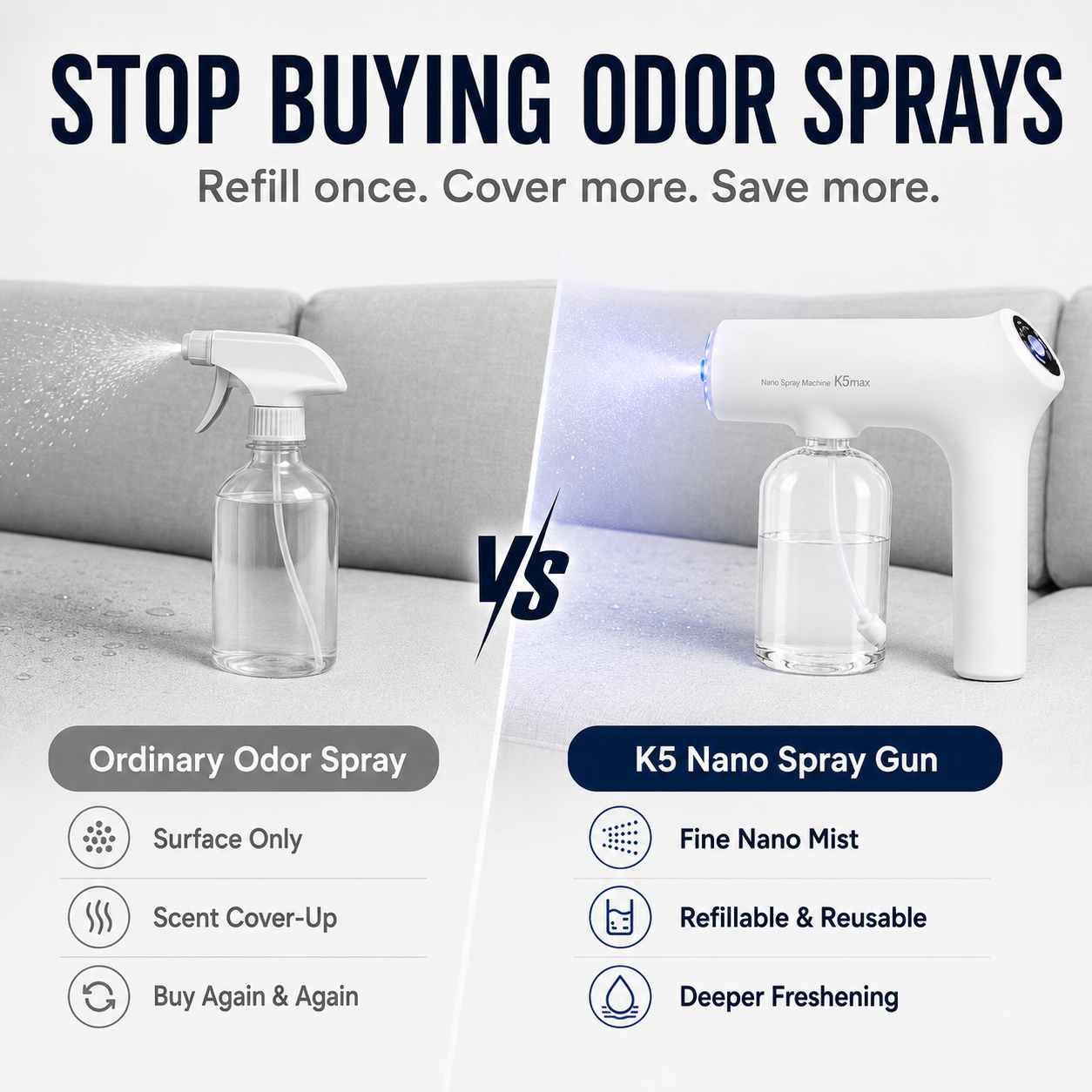 K5 Max Rechargeable Nano Mist Sprayer – 300ML Tank for Home & Car Freshening-AFF