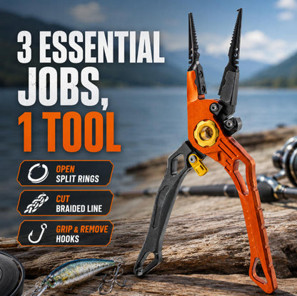 8-in-1 Fishing Pliers for Faster Lure Changes, Line Cutting & Split Ring Opening-PGL