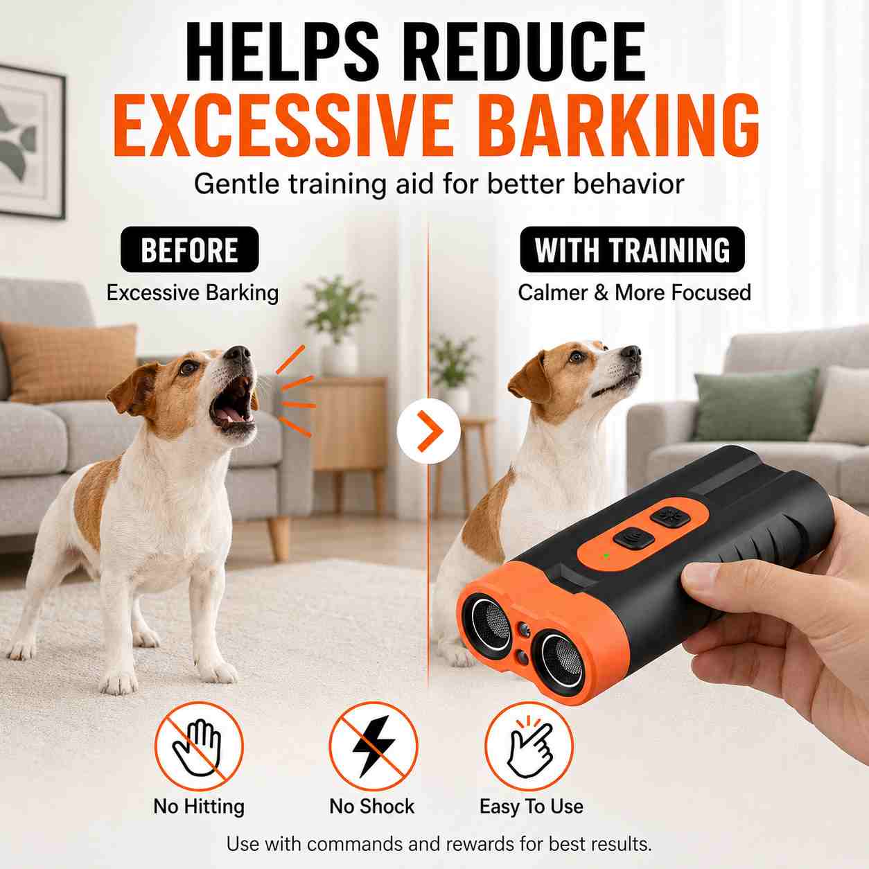 No-Shock Ultrasonic Dog Trainer – Rechargeable Bark Control & Deterrent Device-AFF