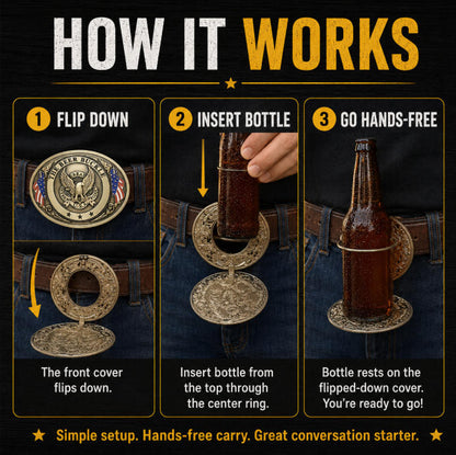Hands-Free Beer Bottle Holder Belt Buckle | Flip-Down Drink Holder for BBQs, Tailgates & Funny Gifts-PGL