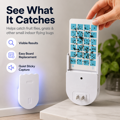 Plug-In Indoor Flying Bug Trap with 5 Sticky Boards | Quiet UV Light Catcher for Fruit Flies & Gnats-PGL