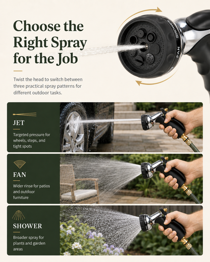Powerful Multi-Pattern Hose Nozzle for Car Wash, Patio & Garden Use-ASS1
