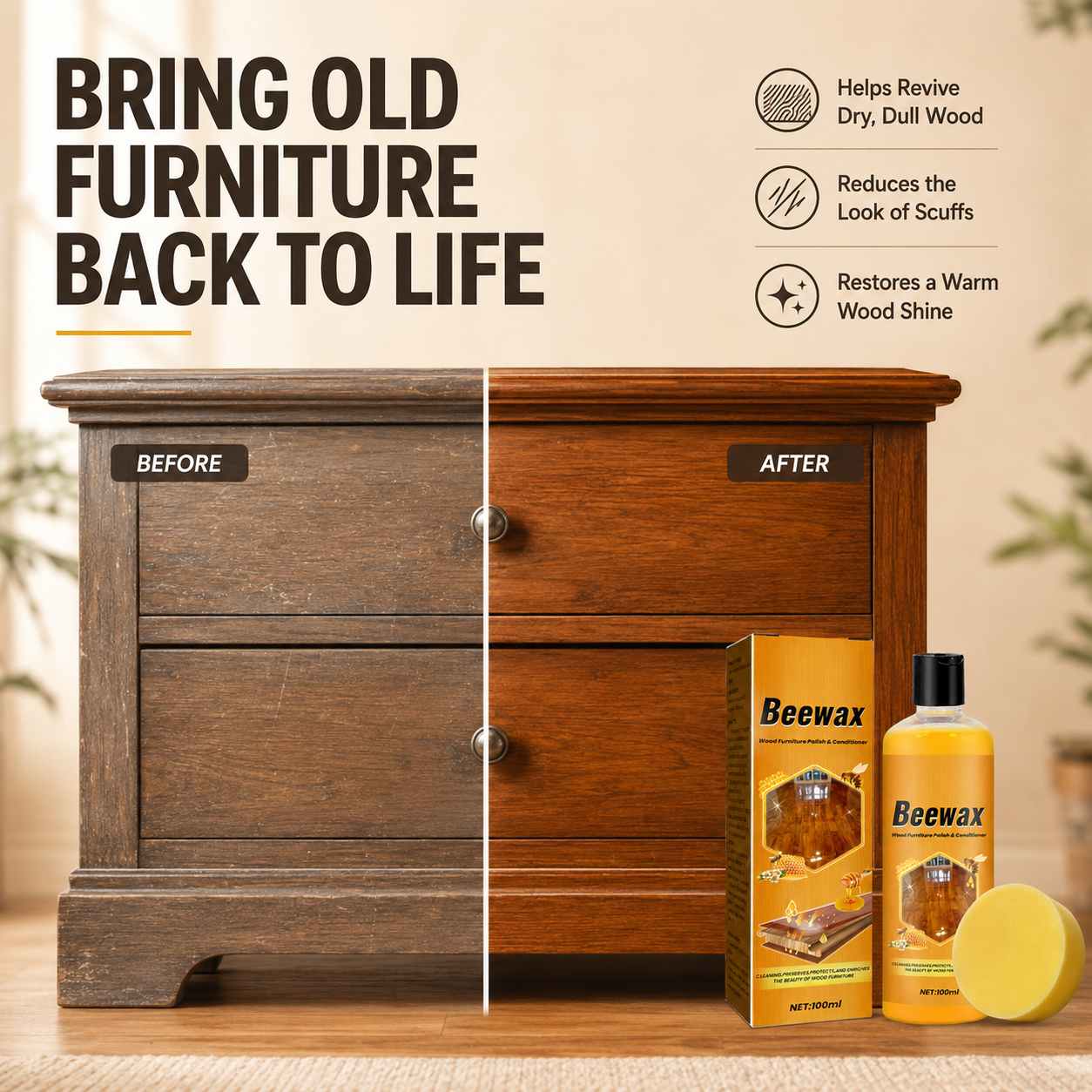 Wood Furniture Beeswax Polish – Restore Shine & Protect Finish-AFF