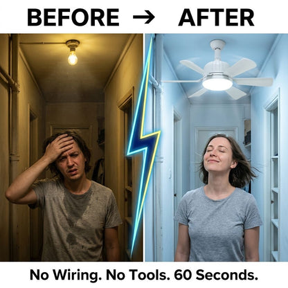 Your Ceiling Fan Is Already Installed. You Just Don't Know It Yet. ⏳ No Electrician. No Wiring. Screws Into ANY Light Socket In 60 Seconds.-QDL