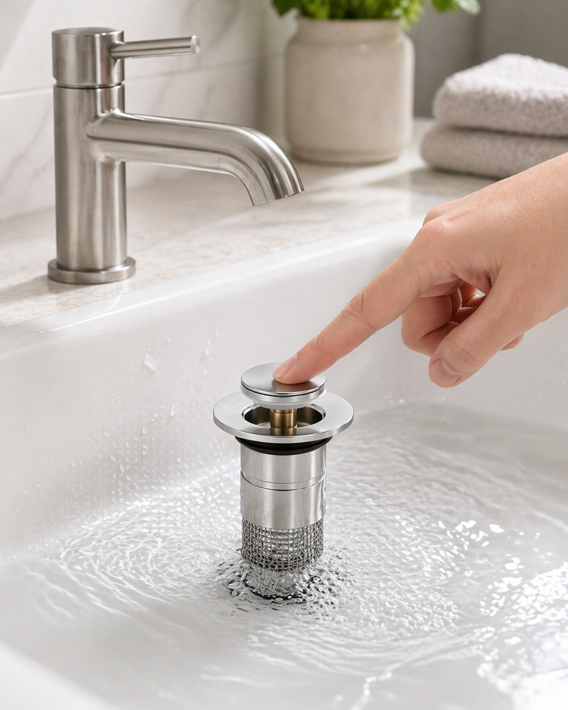 Bathroom Sink Stopper with Built-In Hair Catcher-PGL