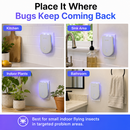 Plug-In Indoor Flying Bug Trap with 5 Sticky Boards | Quiet UV Light Catcher for Fruit Flies & Gnats-PGL