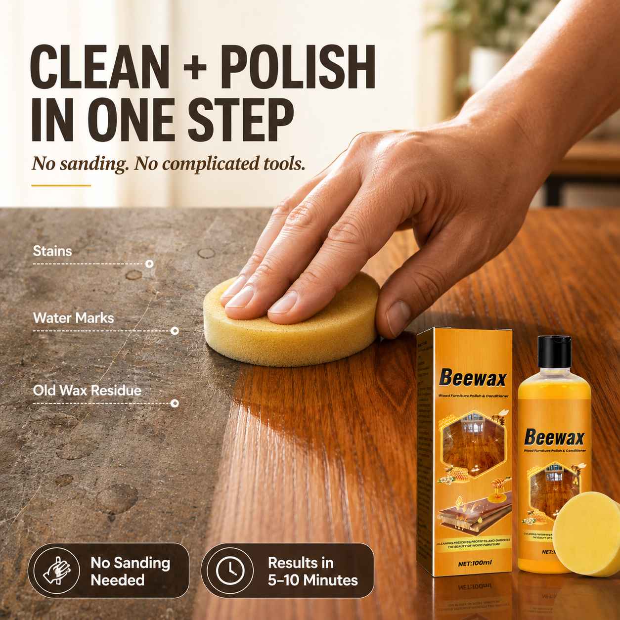 Wood Furniture Beeswax Polish – Restore Shine & Protect Finish-AFF