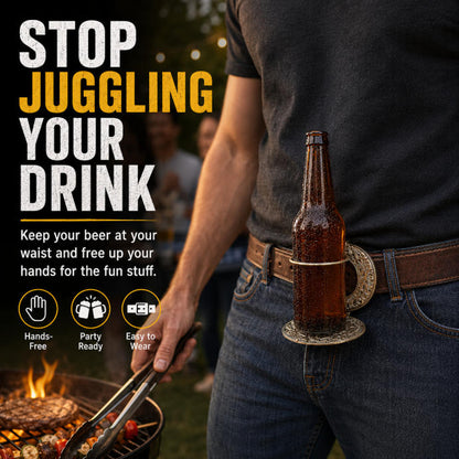 Hands-Free Beer Bottle Holder Belt Buckle | Flip-Down Drink Holder for BBQs, Tailgates & Funny Gifts-PGL