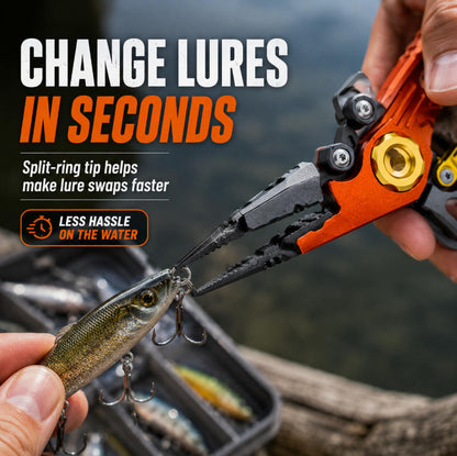 8-in-1 Fishing Pliers for Faster Lure Changes, Line Cutting & Split Ring Opening-PGL