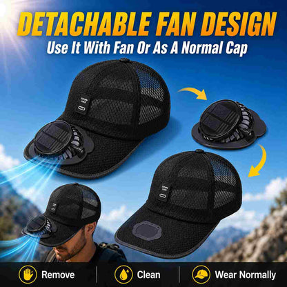Solar Fan Baseball Cap – Detachable Cooling Fan, Breathable Mesh, No Charging Needed-ASS1