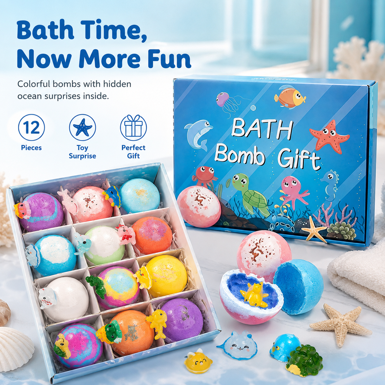 Ocean Surprise Bath Bombs for Kids – Fizzy Bath Time Gift Set with Hidden Sea Animal Toys Inside-ASS1