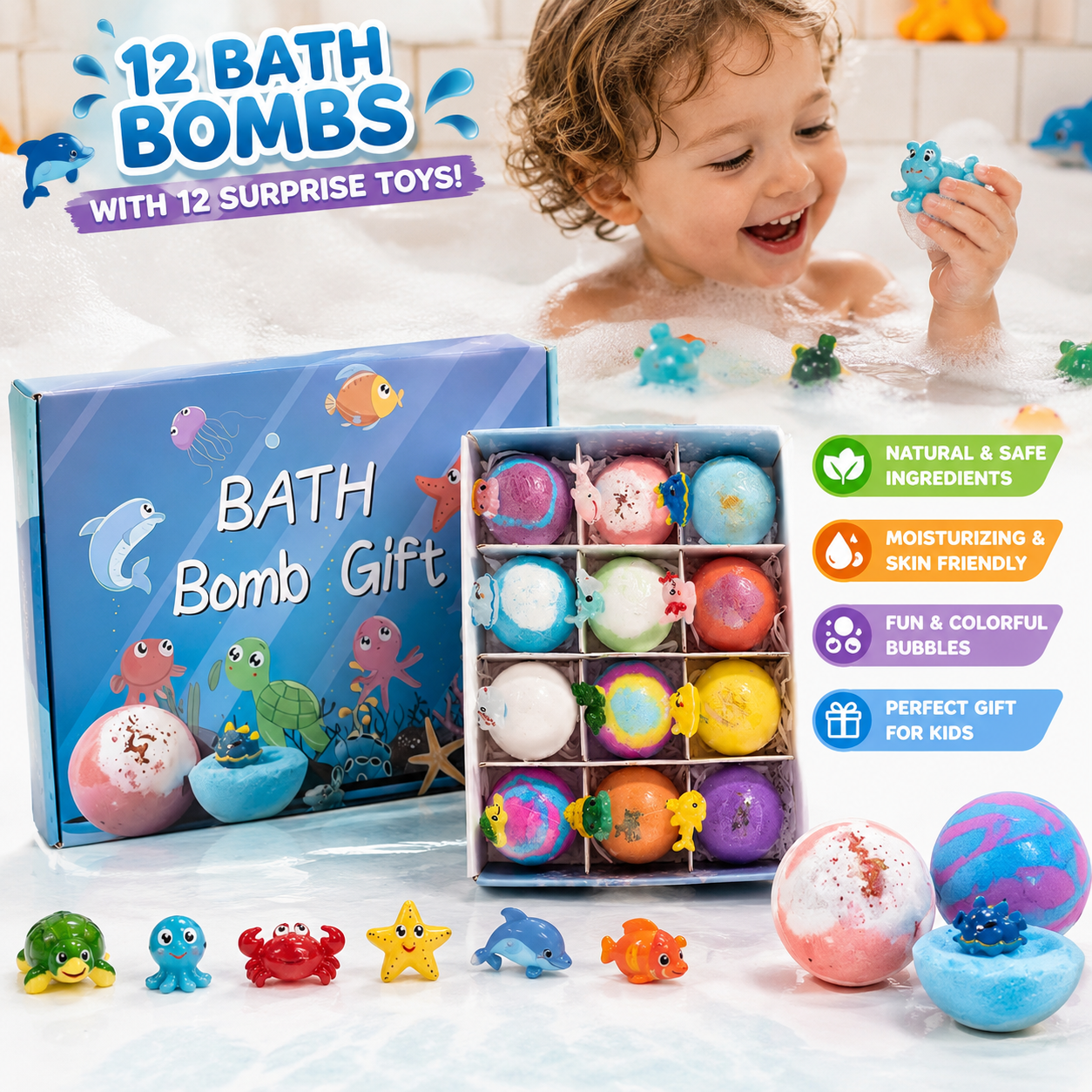 Ocean Surprise Bath Bombs for Kids – Fizzy Bath Time Gift Set with Hidden Sea Animal Toys Inside-ASS1