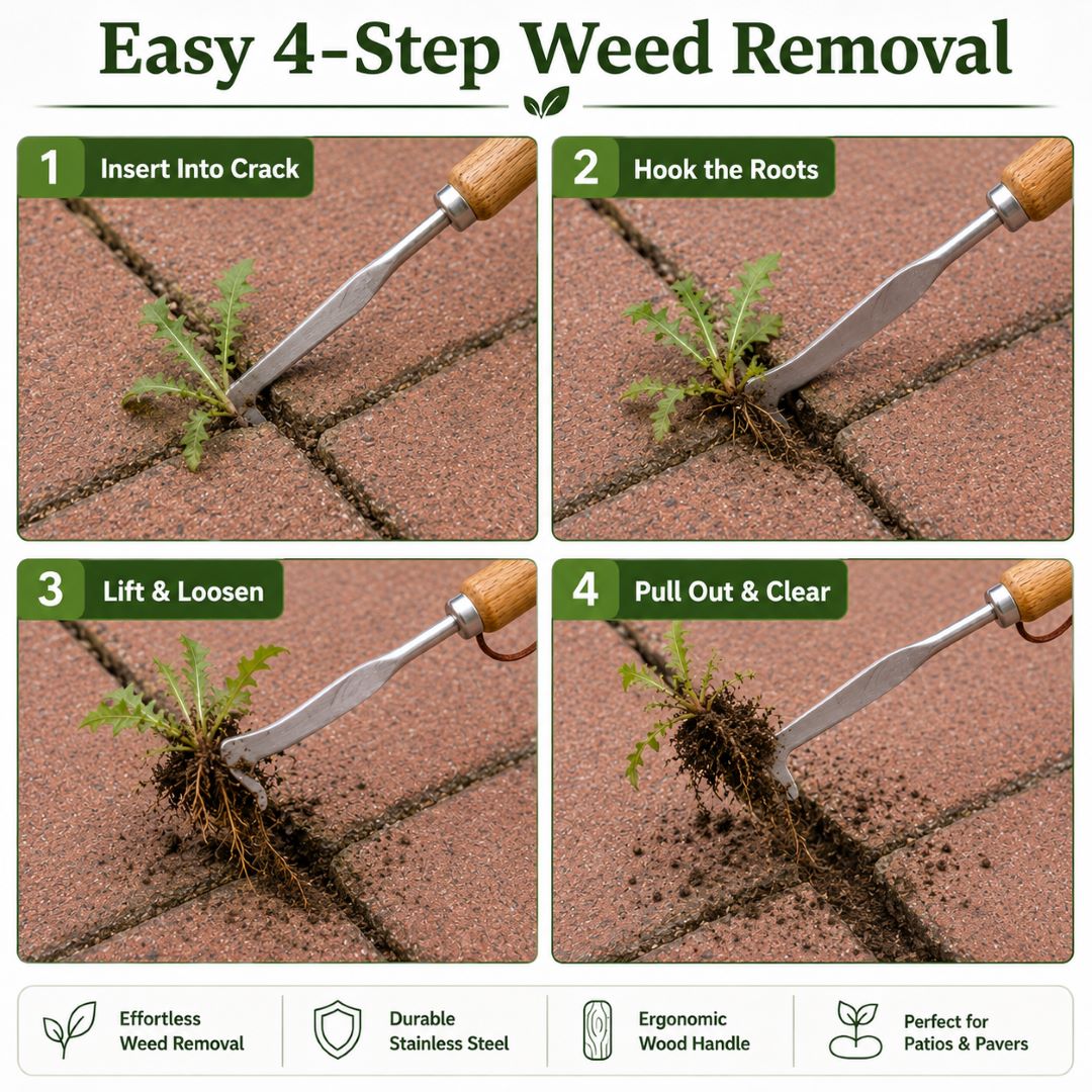Stainless Steel Patio Crack Weed Remover | Manual Hook Tool for Pavers, Driveways & Sidewalks-ASS1