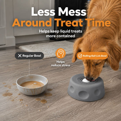 Rolling Ball Dog Lick Bowl-Slow treat feeder for yogurt, bone broth & wet food.-ASS1