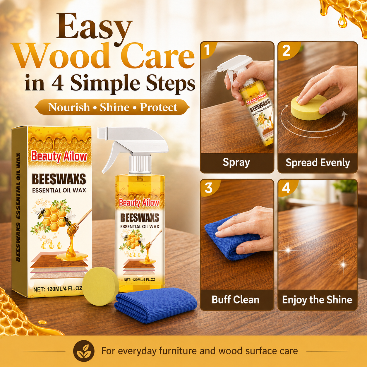 Beeswax Wood Revival Spray for Furniture Shine & Care-ASS1