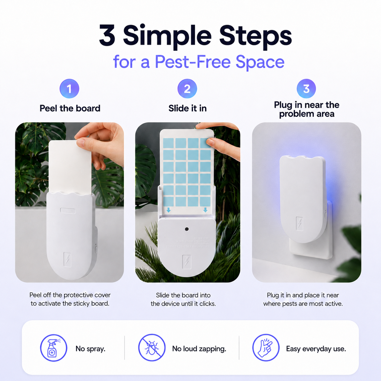 Plug-In Indoor Flying Bug Trap with 5 Sticky Boards | Quiet UV Light Catcher for Fruit Flies & Gnats-PGL