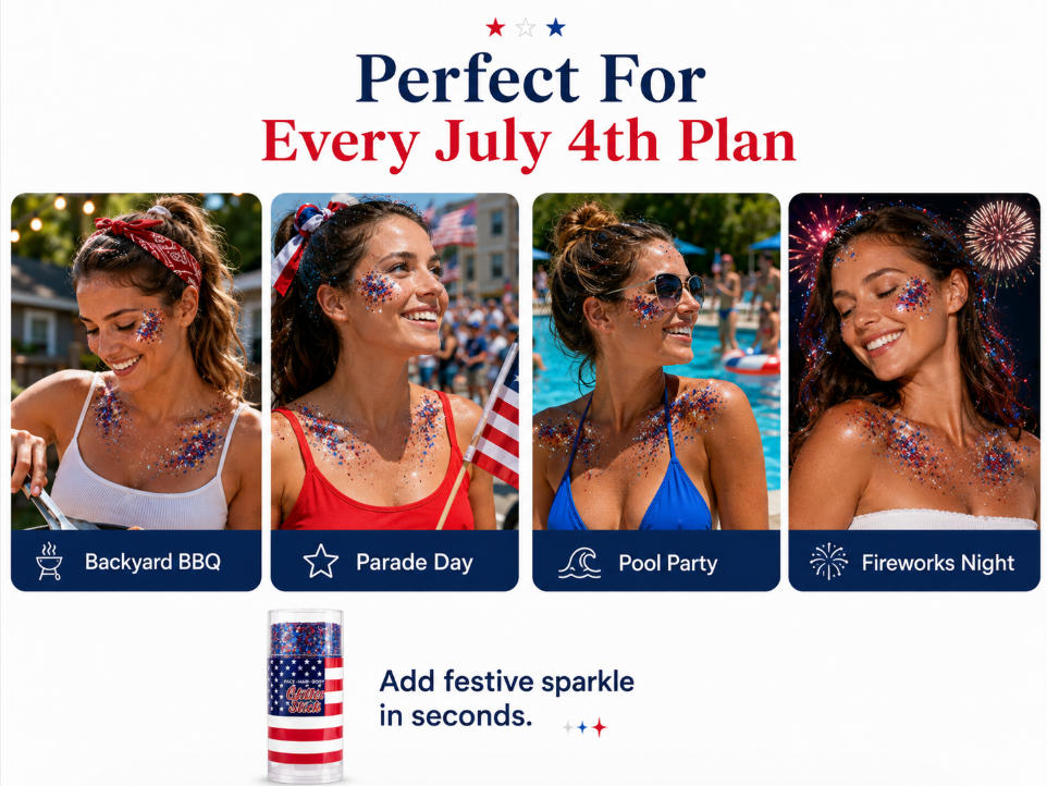 4th of July Glitter Stick – One-Swipe Red, White & Blue Sparkle for Face, Hair & Body-PGL