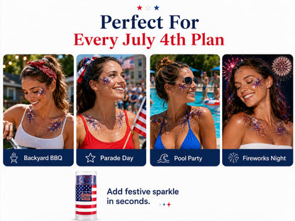 4th of July Glitter Stick – One-Swipe Red, White & Blue Sparkle for Face, Hair & Body-PGL