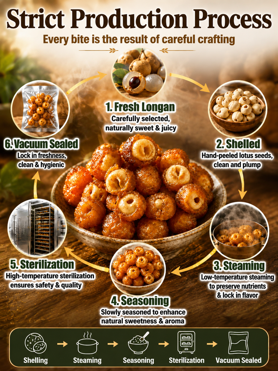 Longan Wrapped Lotus Seeds. Natural Ready-to-Eat Dried Fruit Snack for HeaIth & Relaxation