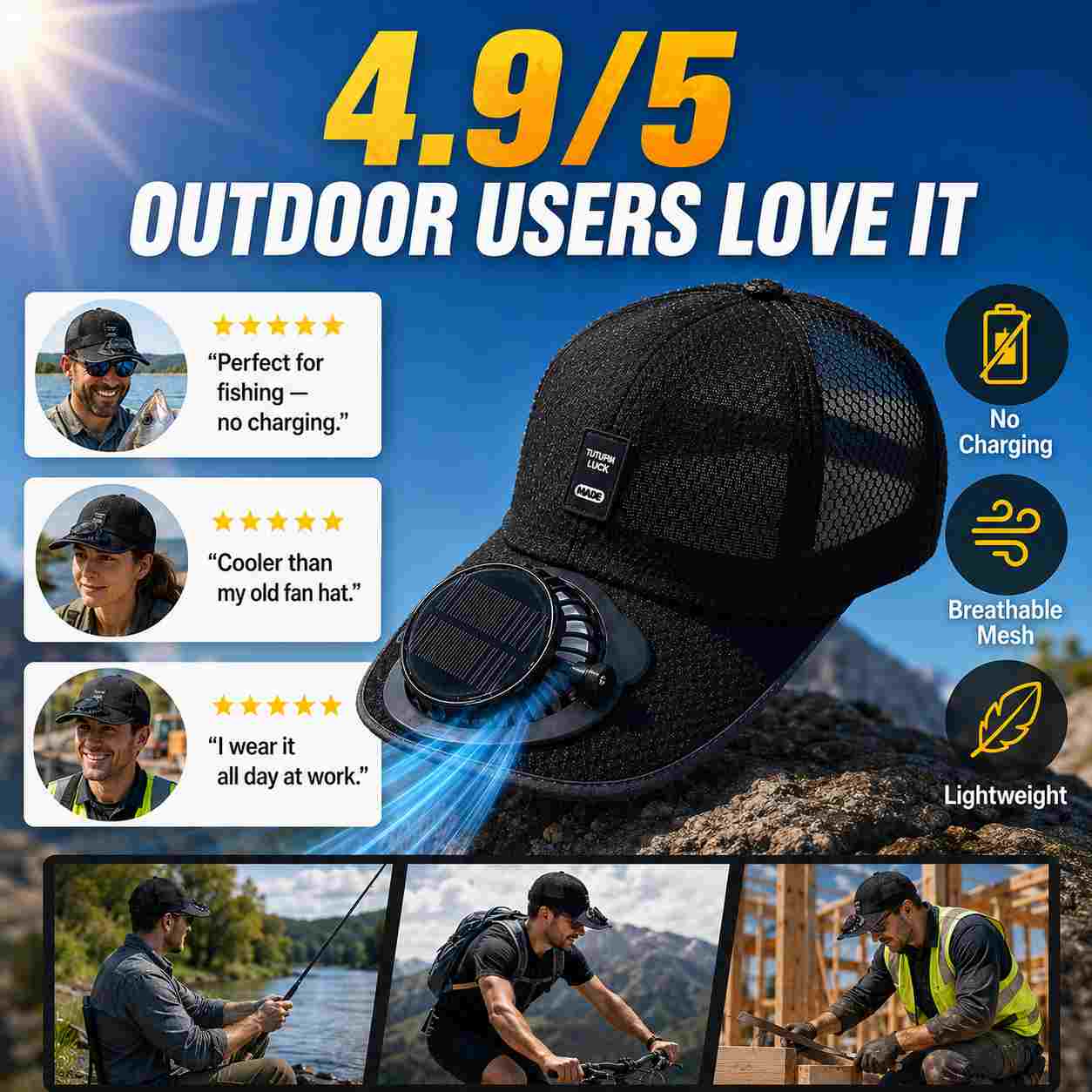 Solar Fan Baseball Cap – Detachable Cooling Fan, Breathable Mesh, No Charging Needed-ASS1
