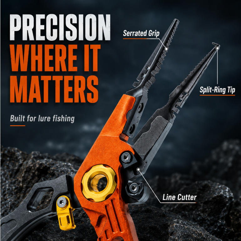 8-in-1 Fishing Pliers for Faster Lure Changes, Line Cutting & Split Ring Opening-PGL