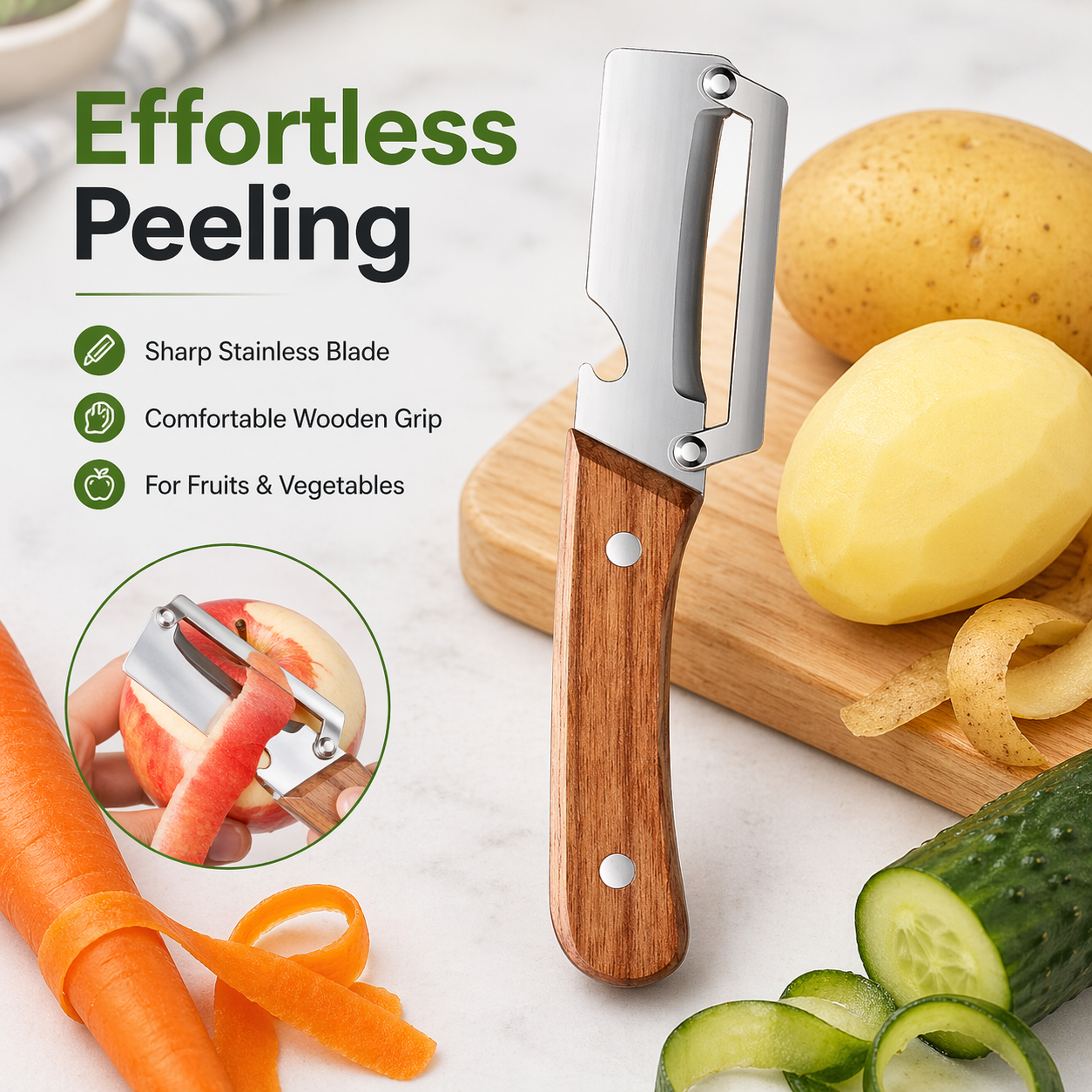 Wooden Handle Kitchen Peeler | Smooth, Fast & Low-Waste Prep-ASS1