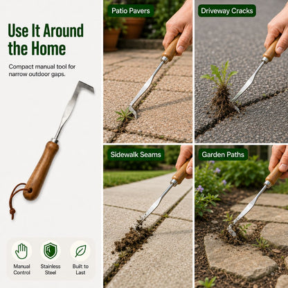 Stainless Steel Patio Crack Weed Remover | Manual Hook Tool for Pavers, Driveways & Sidewalks-ASS1