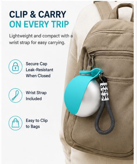 Portable Dog Water Bottle for Small Dogs & Puppies | 10oz Stainless Steel Travel Bottle with Foldable Silicone Bowl-ASS1