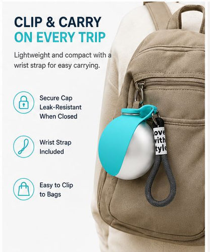 Portable Dog Water Bottle for Small Dogs & Puppies | 10oz Stainless Steel Travel Bottle with Foldable Silicone Bowl-ASS1