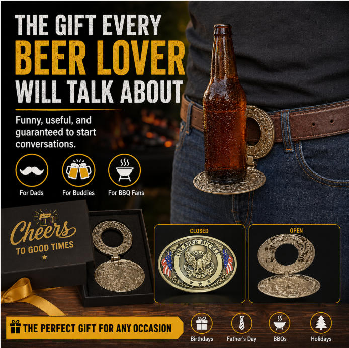 Hands-Free Beer Bottle Holder Belt Buckle | Flip-Down Drink Holder for BBQs, Tailgates & Funny Gifts-PGL