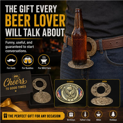 Hands-Free Beer Bottle Holder Belt Buckle | Flip-Down Drink Holder for BBQs, Tailgates & Funny Gifts-PGL