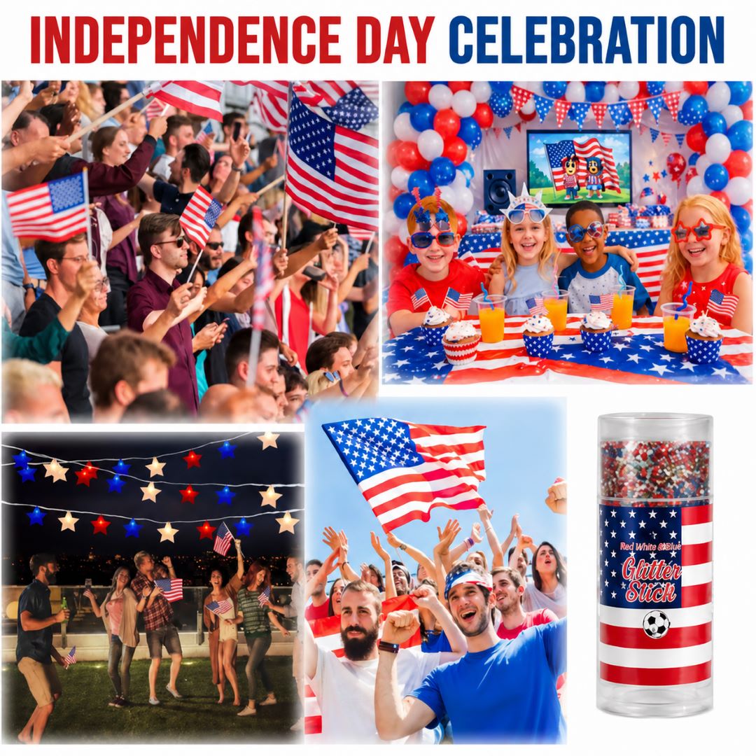 4th of July Glitter Stick – One-Swipe Red, White & Blue Sparkle for Face, Hair & Body-PGL
