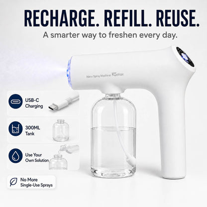 K5 Max Rechargeable Nano Mist Sprayer – 300ML Tank for Home & Car Freshening-AFF