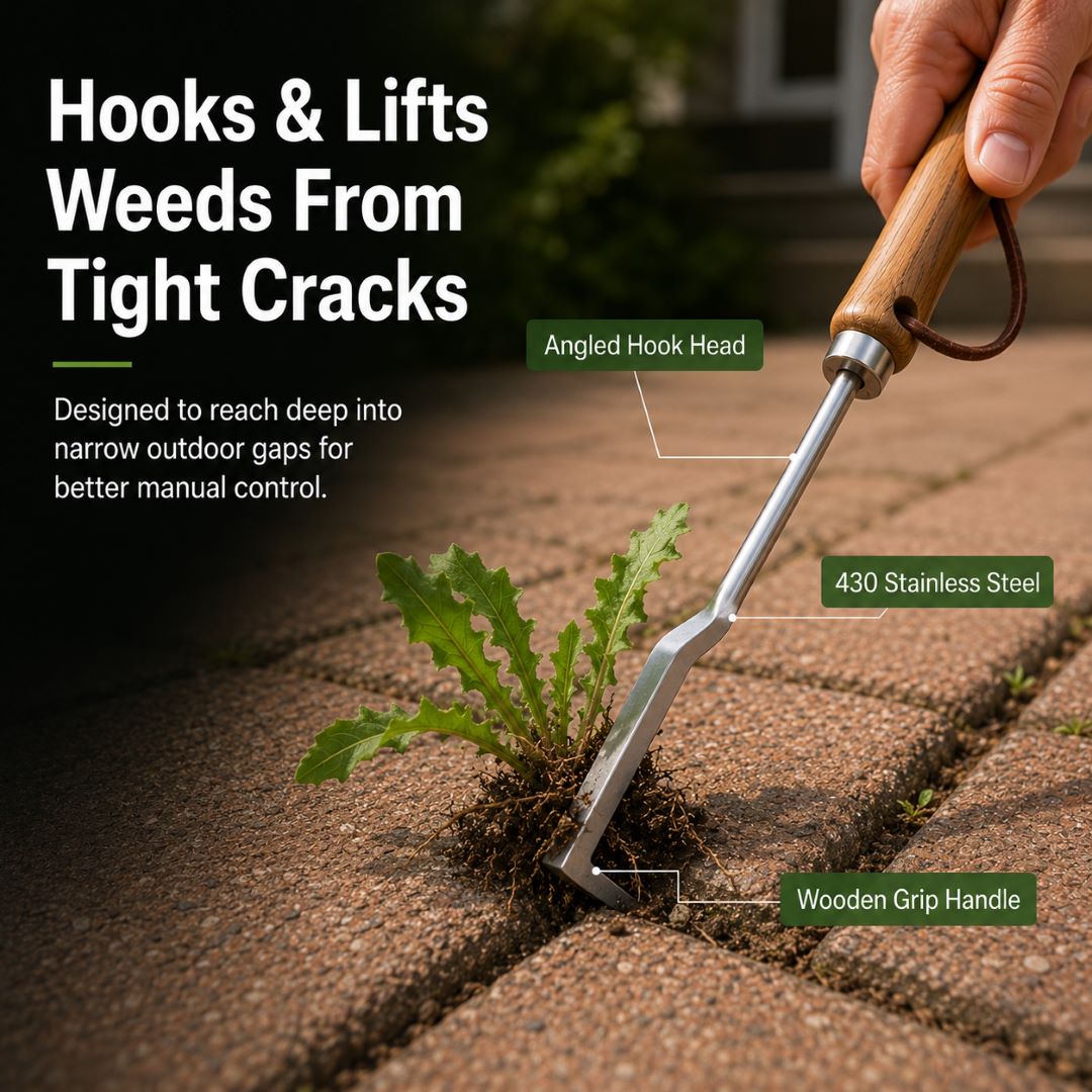 Stainless Steel Patio Crack Weed Remover | Manual Hook Tool for Pavers, Driveways & Sidewalks-ASS1