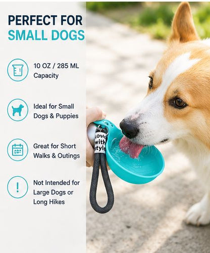 Portable Dog Water Bottle for Small Dogs & Puppies | 10oz Stainless Steel Travel Bottle with Foldable Silicone Bowl-ASS1